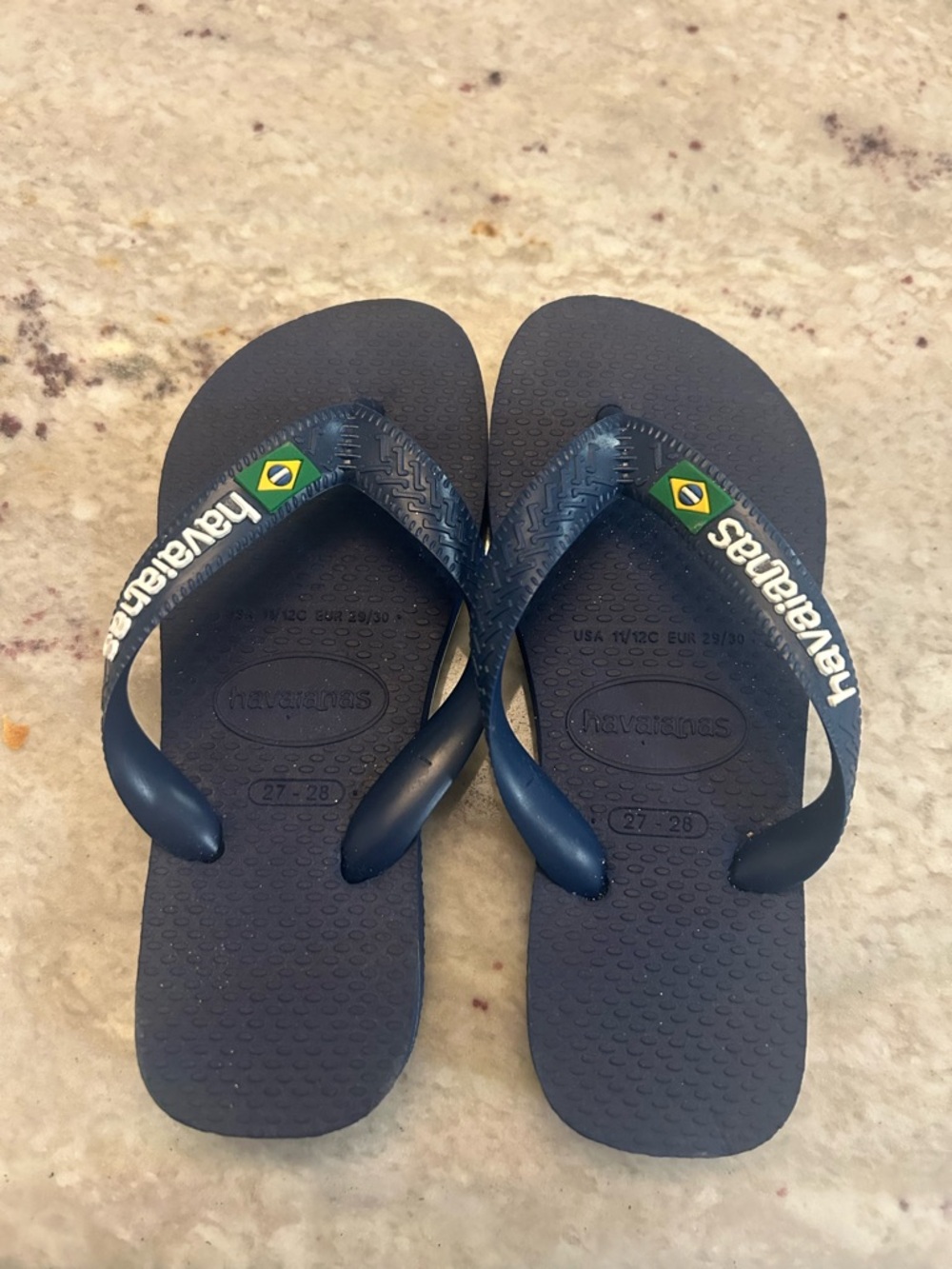 Havaianas kids youth 27-28 Navy Flip Flops with Green & Yellow 🆕